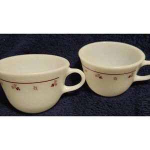 Vintage Pyrex milk glass Tea Cups Set of 2 Rose and leaves Coffee Milkglass